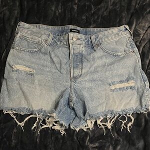 Express Faded Blue Frayed Denim Shorts